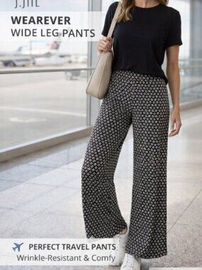 J. Jill EUC Wearever Collection M Smooth Fit Full Leg Black Ikat Print Pants